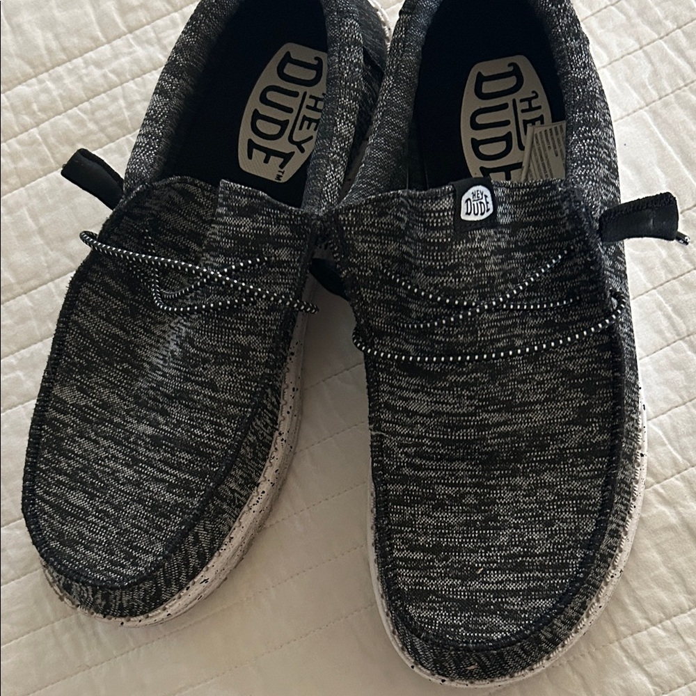 New Hey Dude Men's Black & White Wally Sport Knit Slip-On Loafers Shoes Size 9
